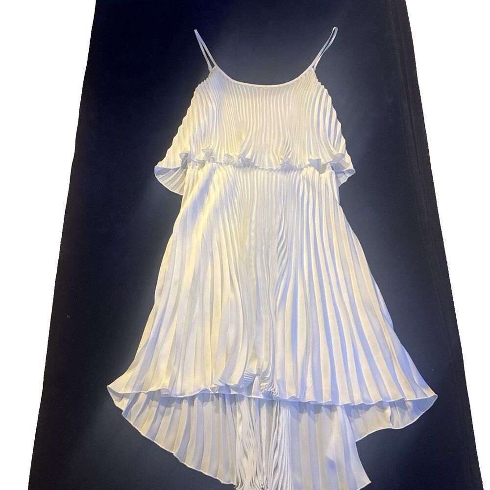 Cache High Low Accordion Pleated Dress Spaghetti Strap Size LARGE